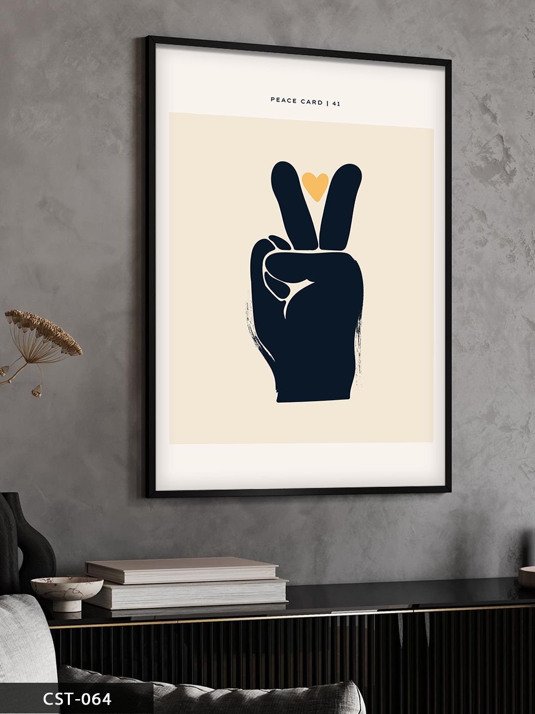 Peace Card, Özgürlük kartı Tek Parça Ahşap Çerçeveli Tablo Siyah - 50 x 70 CM