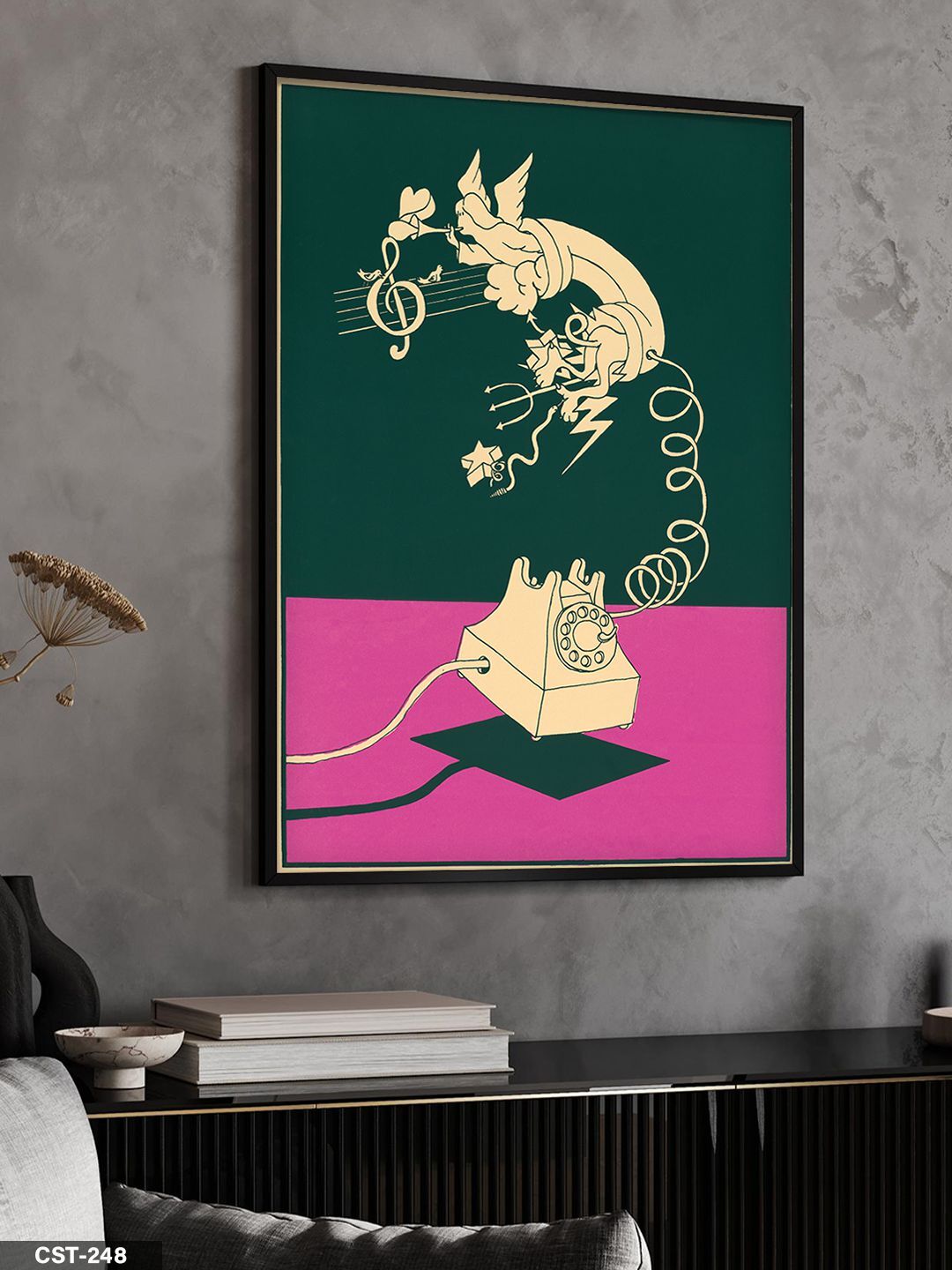 Lanny Sommese Telefon Tek Parça Ahşap Çerçeveli Tablo Siyah - 30 x 40 CM