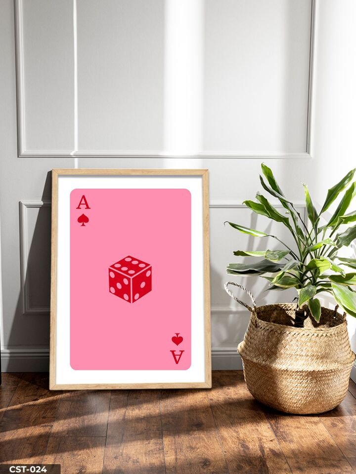 Blackjack Kart Zar Tek Parça Ahşap Çerçeveli Tablo Naturel - 40 x 60 CM