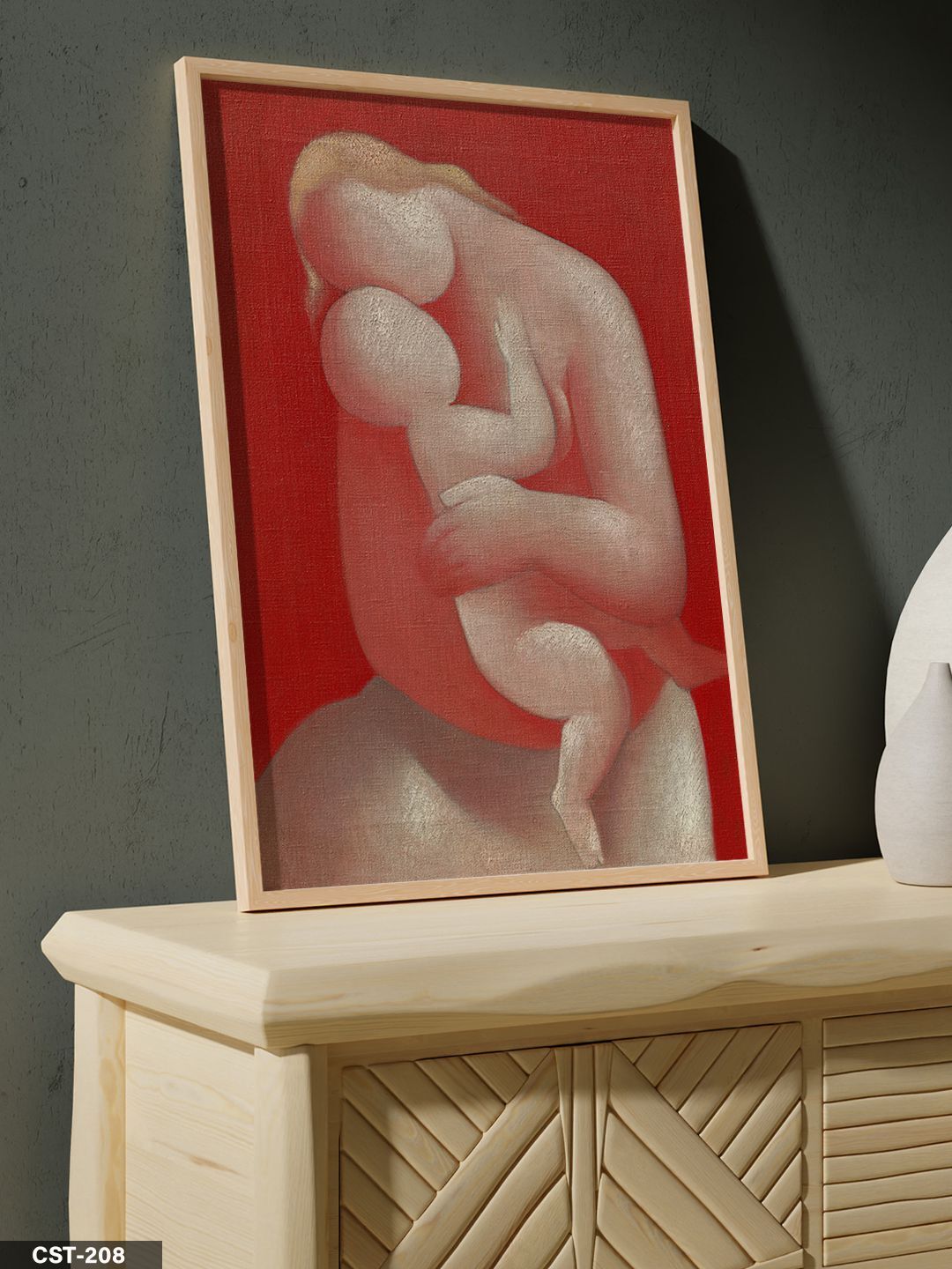 Anne ve Çocuk Tek Parça Ahşap Çerçeveli Tablo Naturel - 20 x 30 CM