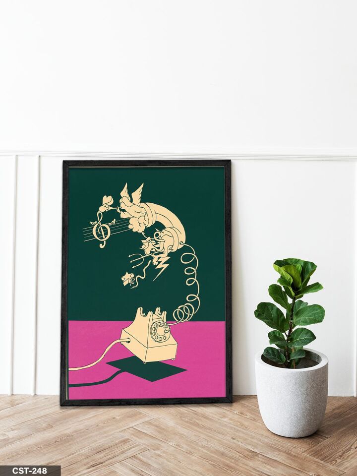 Lanny Sommese Telefon Tek Parça Ahşap Çerçeveli Tablo Siyah - 30 x 40 CM
