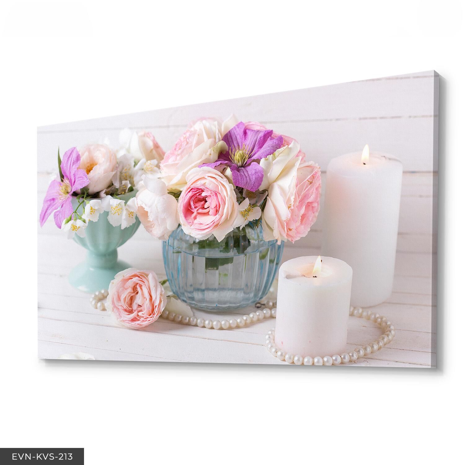 Vazoda Renkli Çiçekler Tek Parça Kanvas Canvas Tablo Tablo 40 x 30 CM - Çok Renkli