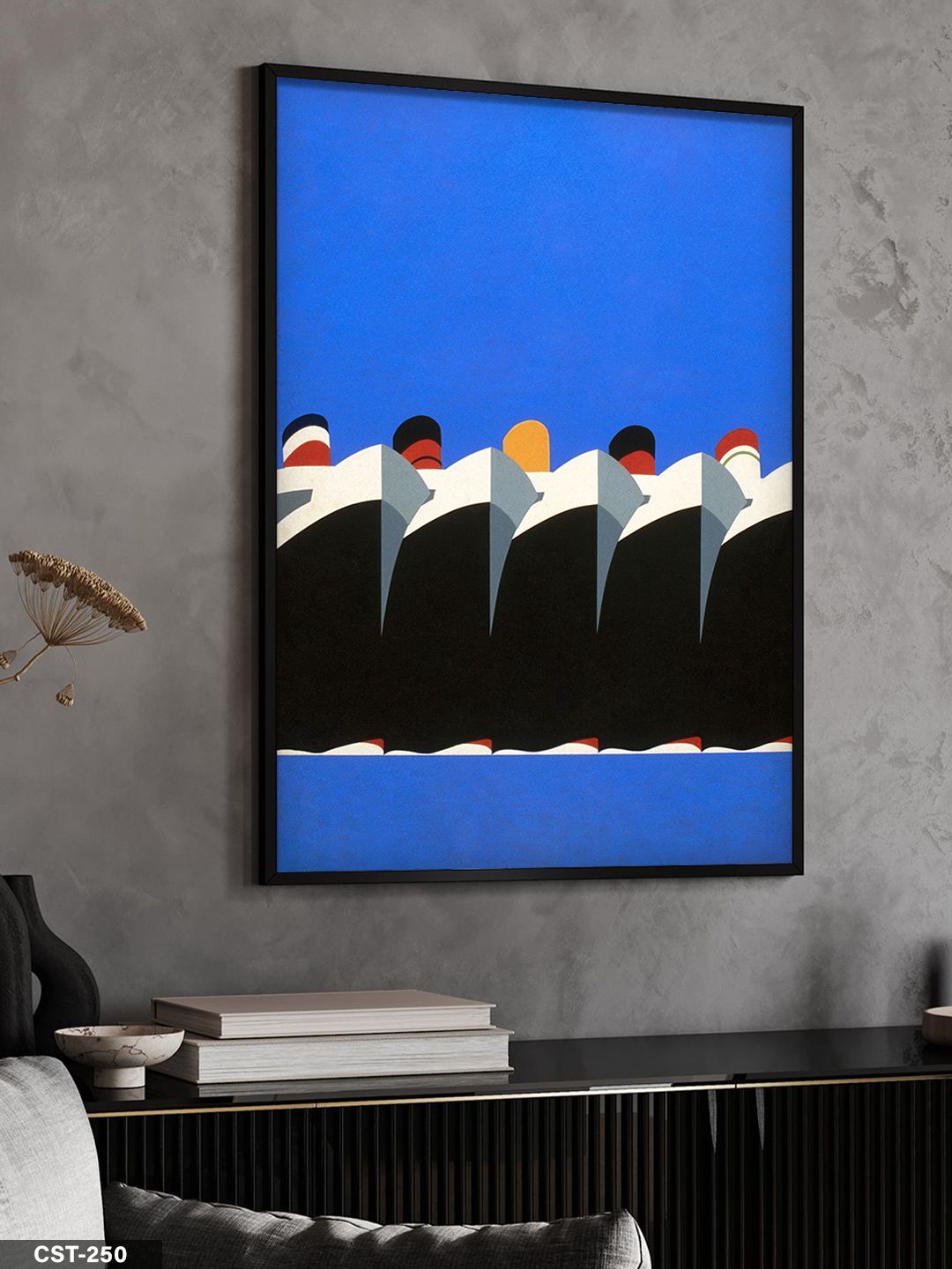 Gemiler Tek Parça Ahşap Çerçeveli Tablo Siyah - 30 x 40 CM