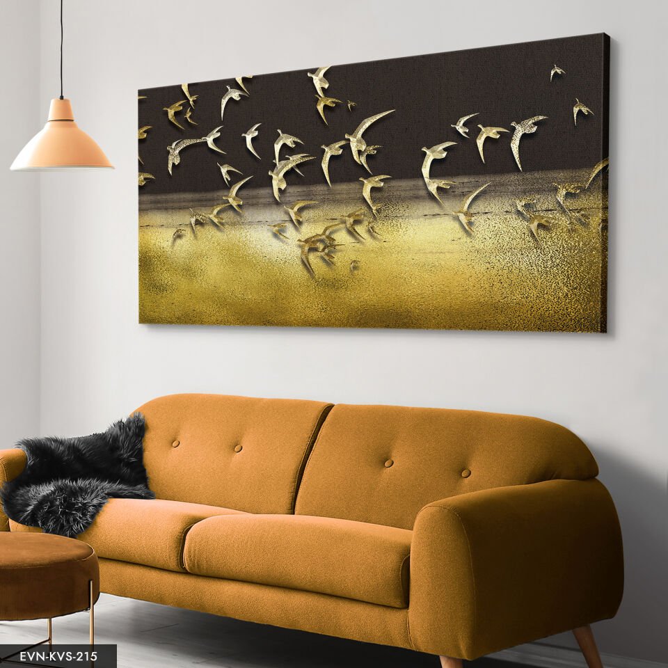 Gold Kuşlar Tek Parça Kanvas Canvas Tablo Tablo