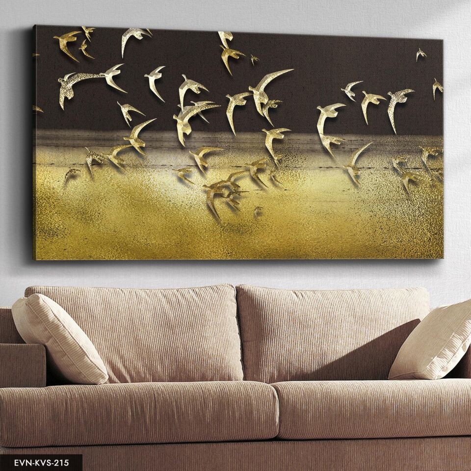 Gold Kuşlar Tek Parça Kanvas Canvas Tablo Tablo 40 x 30 CM - Çok Renkli