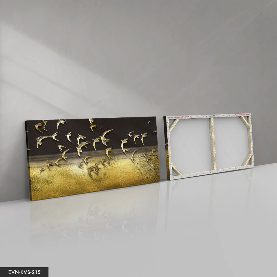 Gold Kuşlar Tek Parça Kanvas Canvas Tablo Tablo