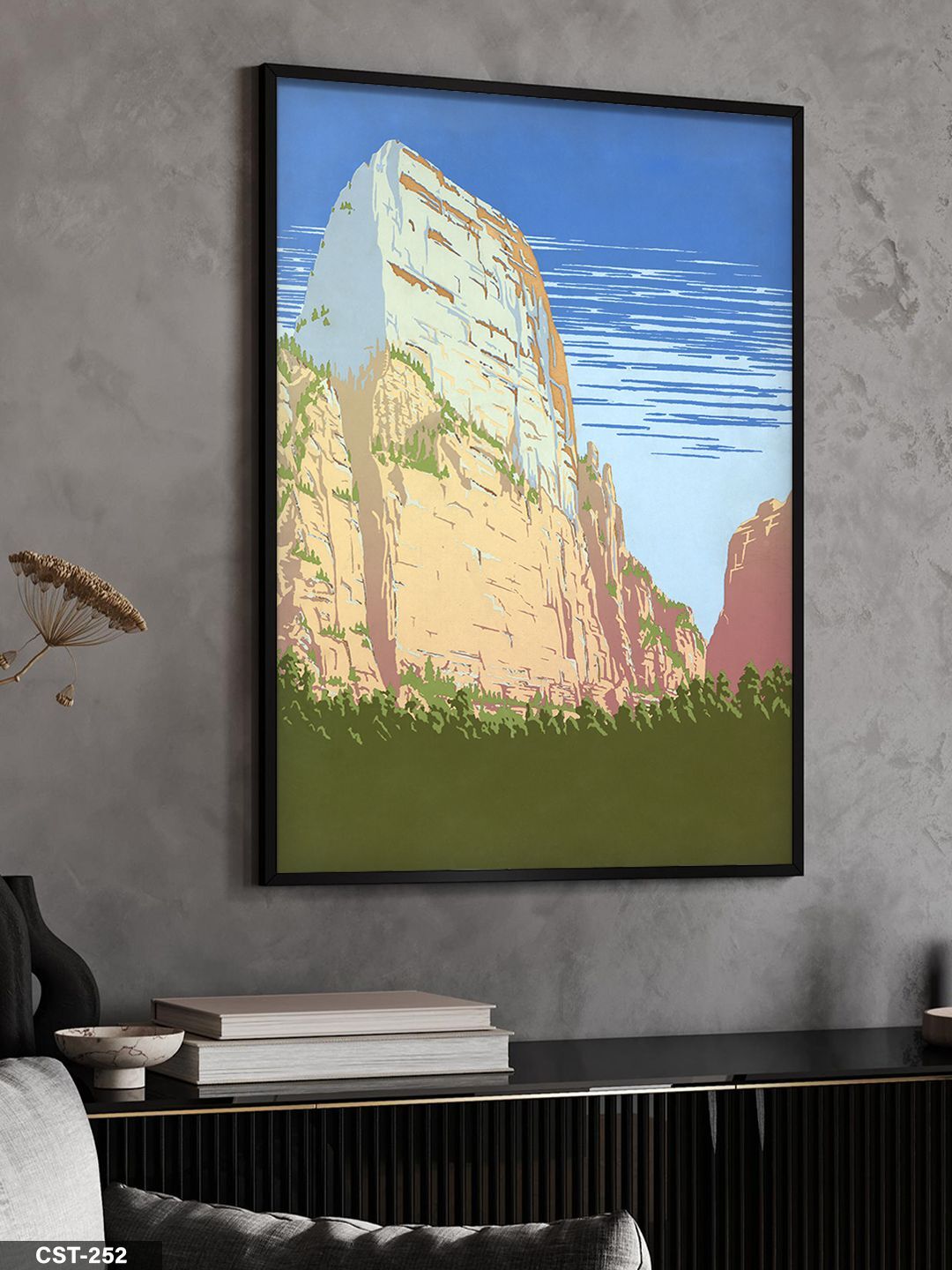 Dağ Tek Parça Ahşap Çerçeveli Tablo Siyah - 30 x 40 CM