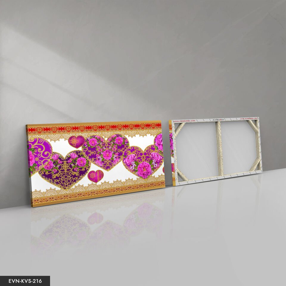 Kalp Içinde Çiçekler Tek Parça Kanvas Canvas Tablo Tablo