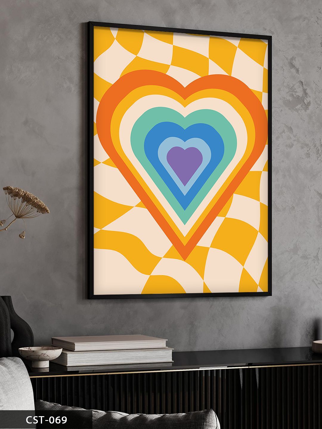Renkli Kalpler Tek Parça Ahşap Çerçeveli Tablo Siyah - 50 x 70 CM