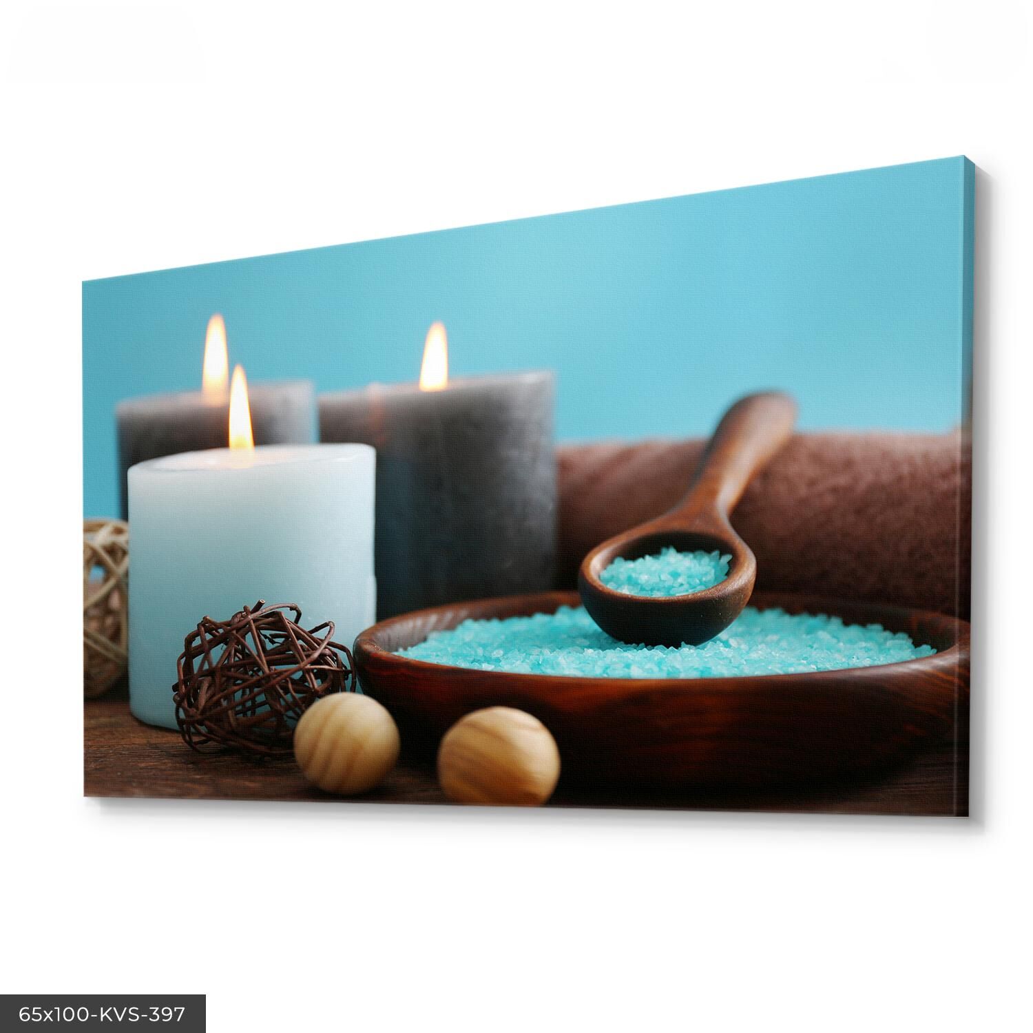 Turkuaz Mum Kanvas - Canvas Tablo 40 x 30 CM - Çok Renkli