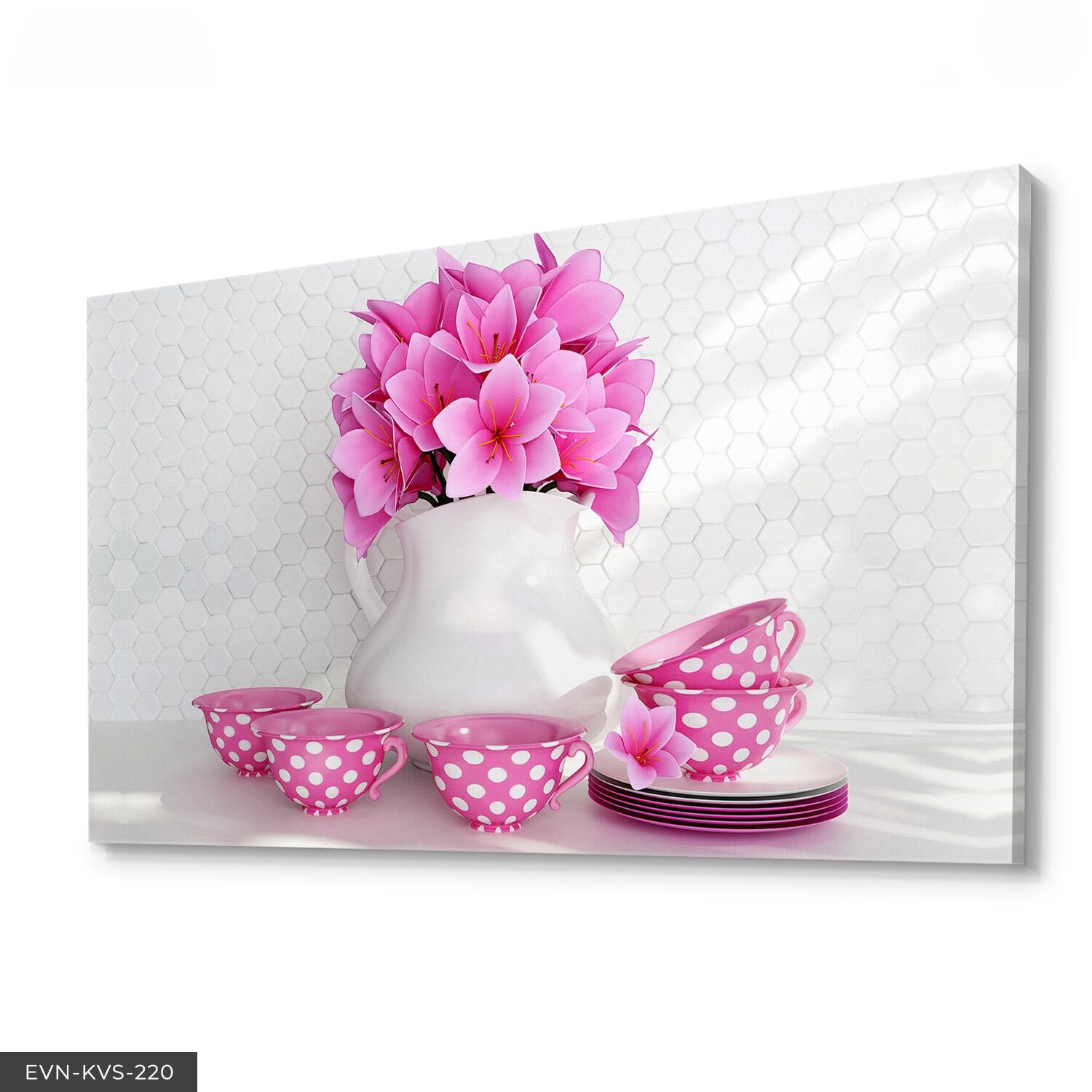 Çiçek Fincan Tek Parça Kanvas Canvas Tablo Tablo 40 x 30 CM - Çok Renkli