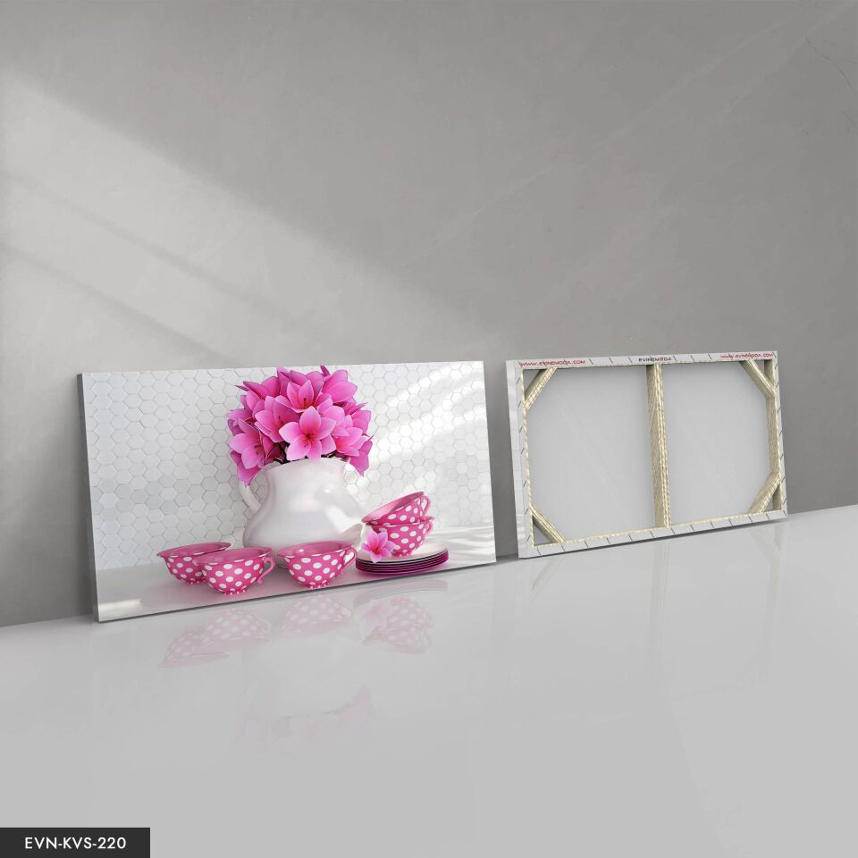 Çiçek Fincan Tek Parça Kanvas Canvas Tablo Tablo 40 x 30 CM - Çok Renkli