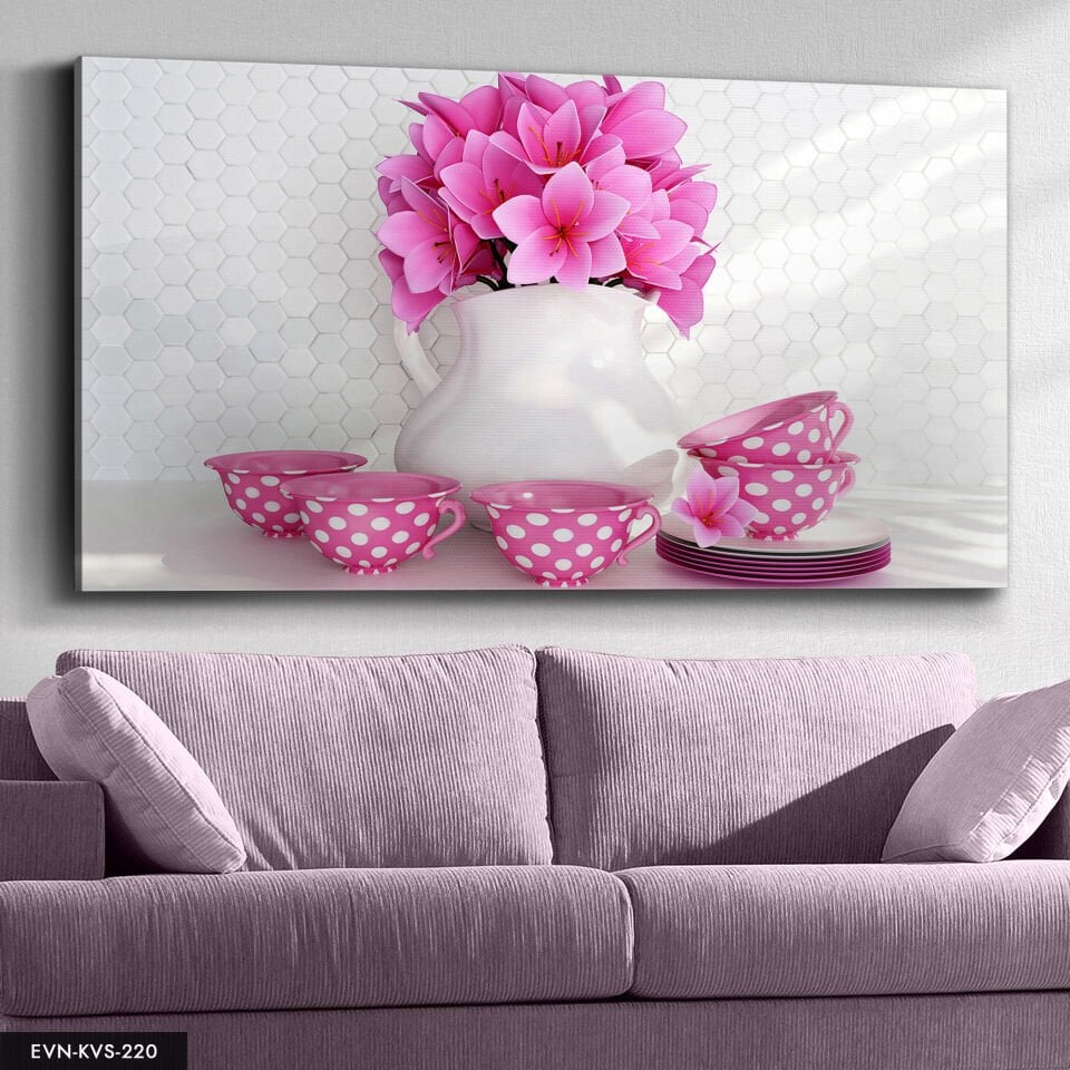 Çiçek Fincan Tek Parça Kanvas Canvas Tablo Tablo