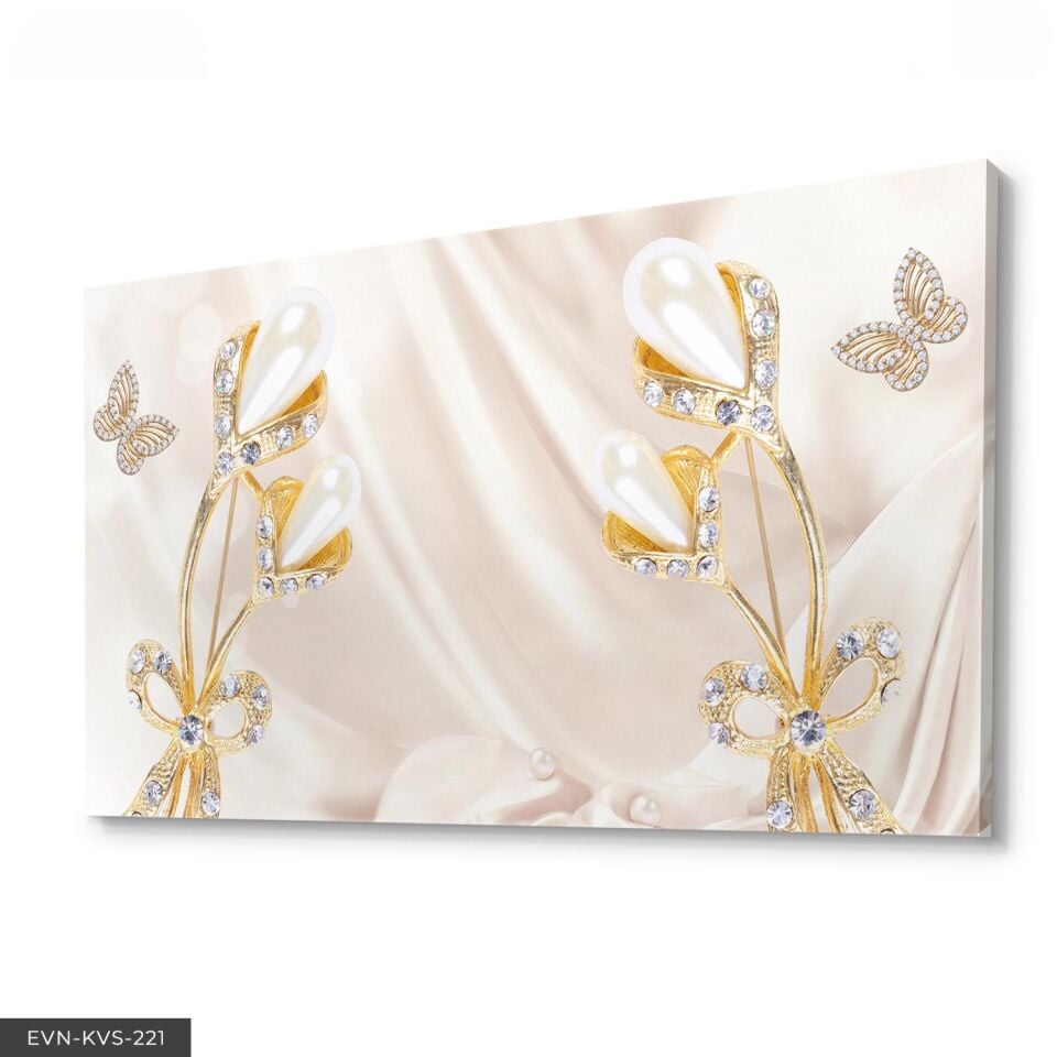 Gold Çiçekler Tek Parça Kanvas Canvas Tablo Tablo