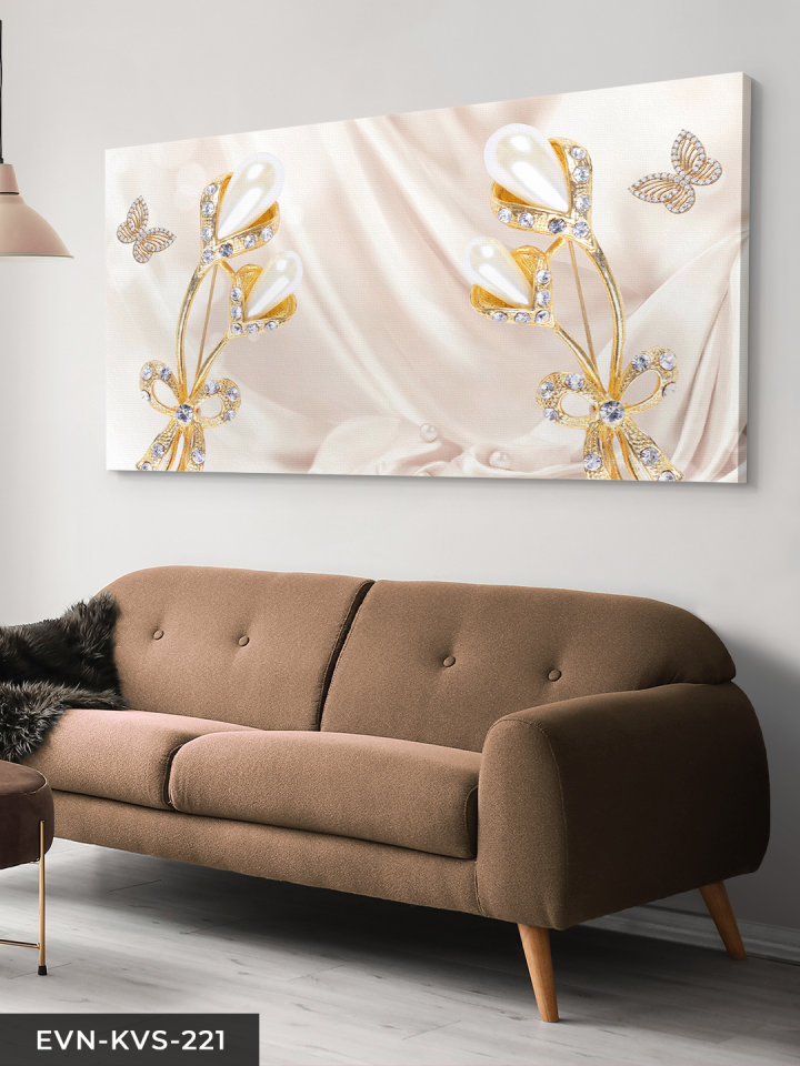 Gold Çiçekler Tek Parça Kanvas Canvas Tablo Tablo