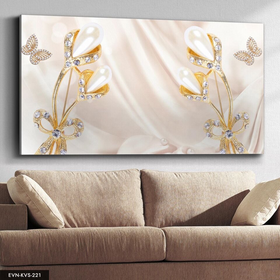 Gold Çiçekler Tek Parça Kanvas Canvas Tablo Tablo 40 x 30 CM - Çok Renkli