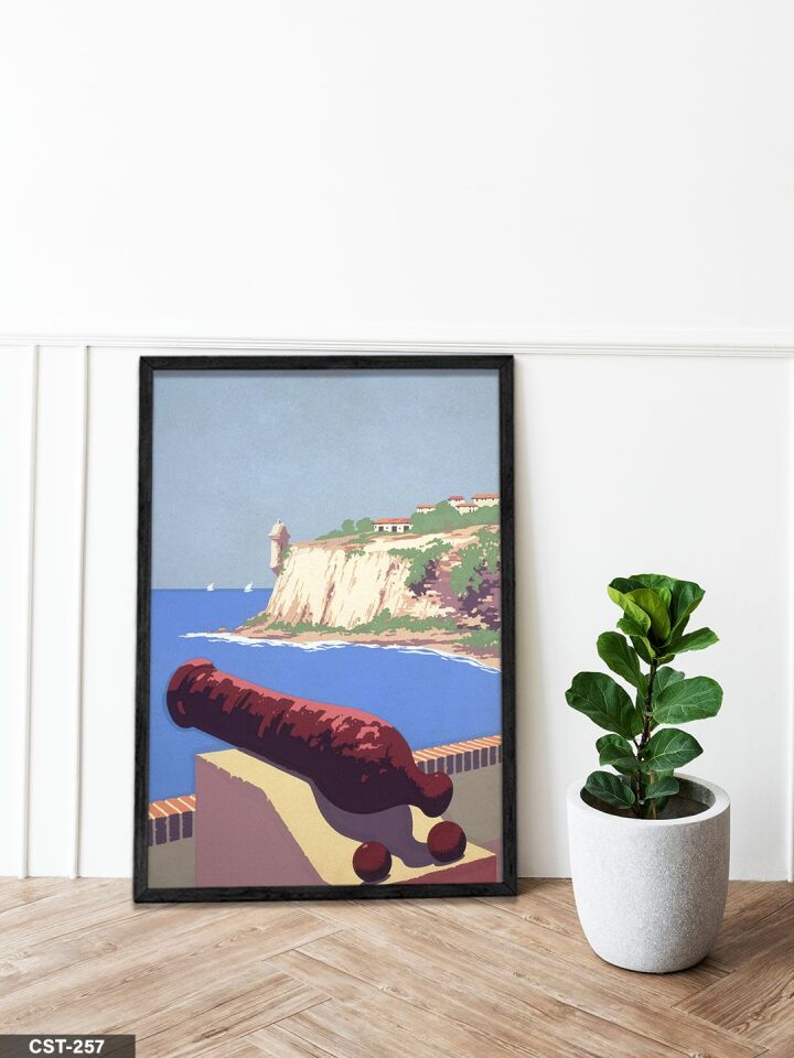 Sahil Kulesi Tek Parça Ahşap Çerçeveli Tablo Siyah - 30 x 40 CM