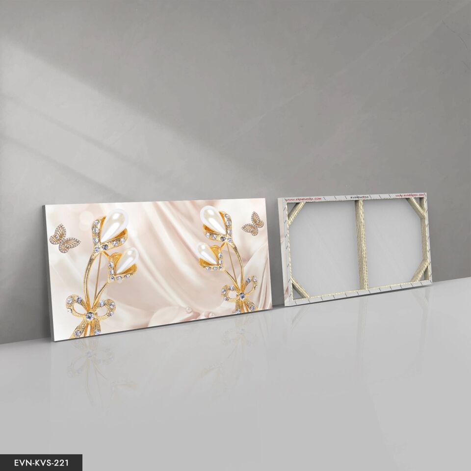 Gold Çiçekler Tek Parça Kanvas Canvas Tablo Tablo 40 x 30 CM - Çok Renkli