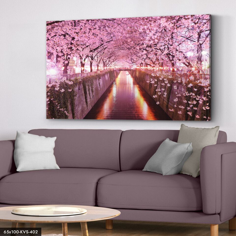 Pembe Yapraklı Kanvas - Canvas Tablo 40 x 30 CM - Çok Renkli