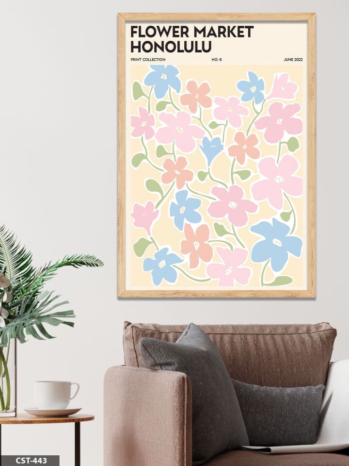 Flower Market Honolulu Tek Parça Ahşap Çerçeveli Tablo Naturel - 50 x 70 CM