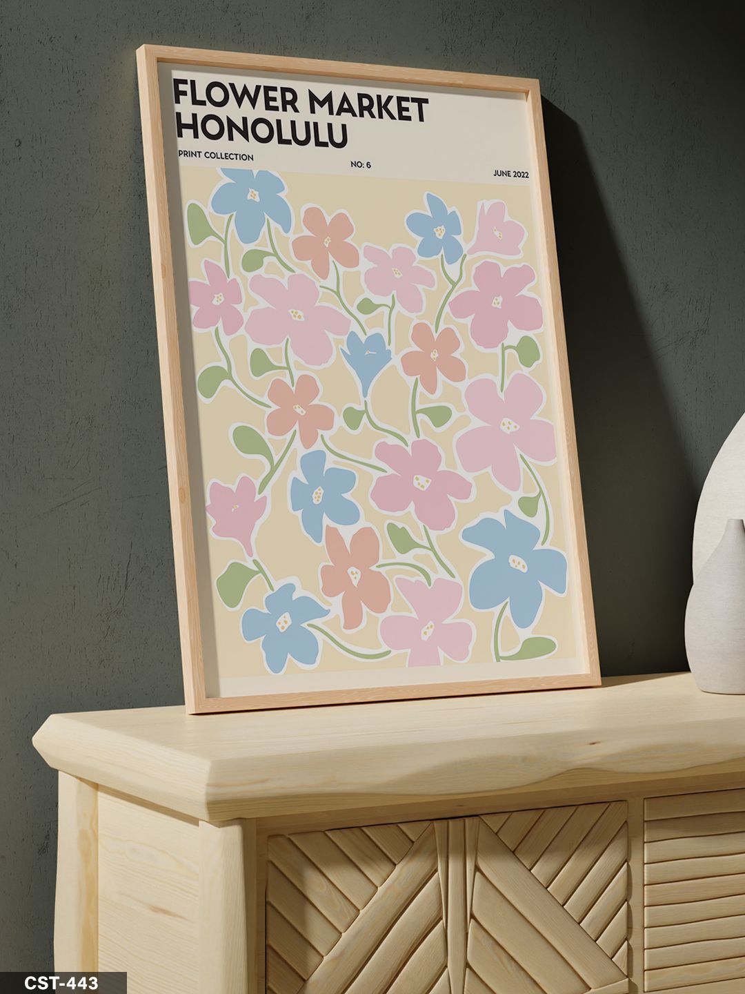 Flower Market Honolulu Tek Parça Ahşap Çerçeveli Tablo Naturel - 50 x 70 CM