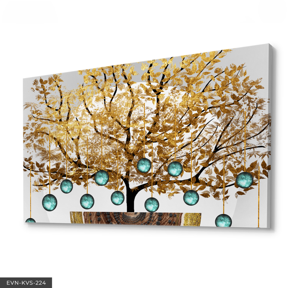 Gold Ağaç Tek Parça Kanvas Canvas Tablo Tablo