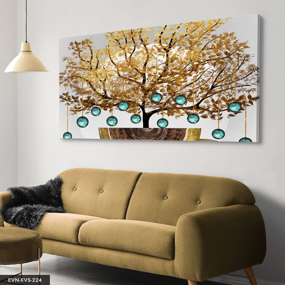 Gold Ağaç Tek Parça Kanvas Canvas Tablo Tablo