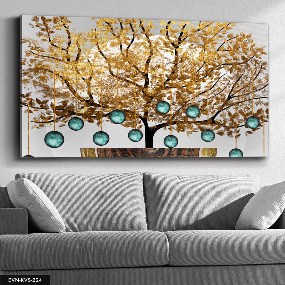 Gold Ağaç Tek Parça Kanvas Canvas Tablo Tablo