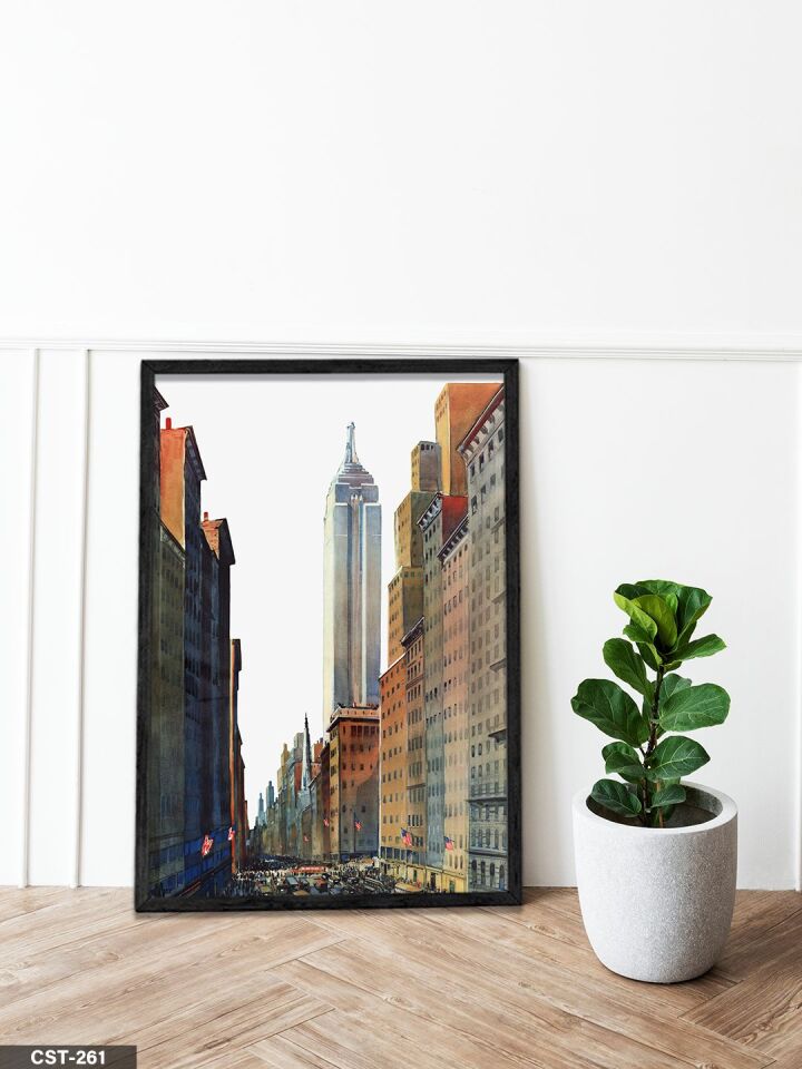 Gökdelen Şehir Tek Parça Ahşap Çerçeveli Tablo Siyah - 30 x 40 CM