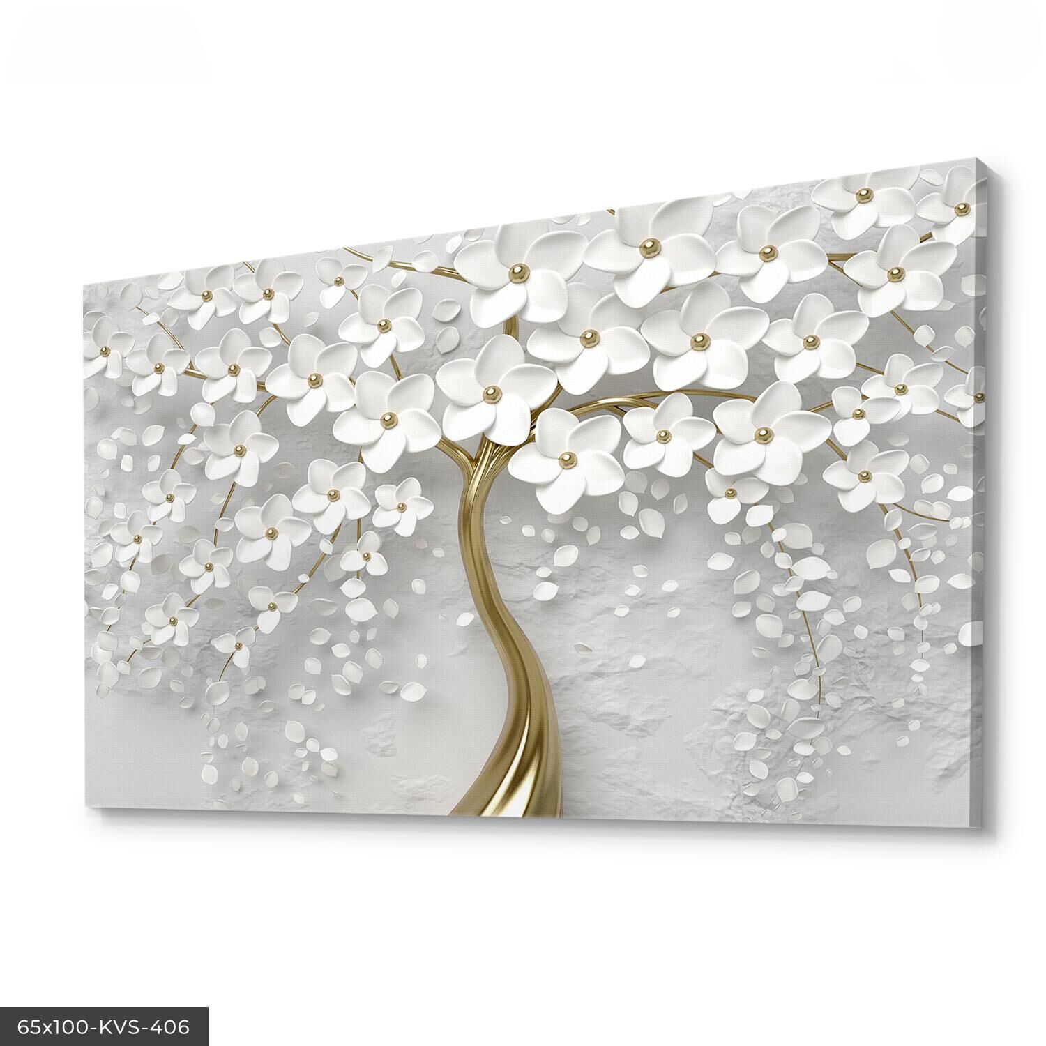 Incili Gold Ağaç Kanvas - Canvas Tablo 40 x 30 CM - Çok Renkli