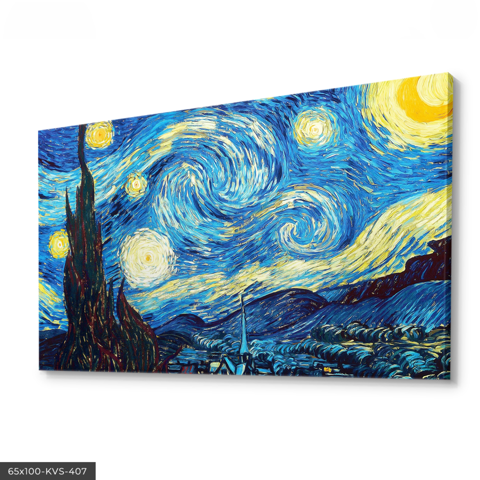 Yıldızlı Gece Vincent Van Gogh Kanvas - Canvas Tablo 140 x 90 CM - Çok Renkli