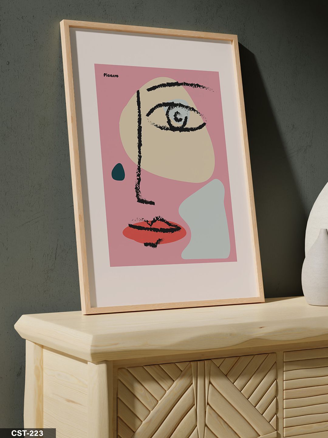 Picasso Sarı Mavi Tek Parça Ahşap Çerçeveli Tablo Naturel - 20 x 30 CM