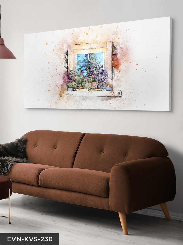 Çizim Çiçekli Pencere Tek Parça Kanvas Canvas Tablo Tablo