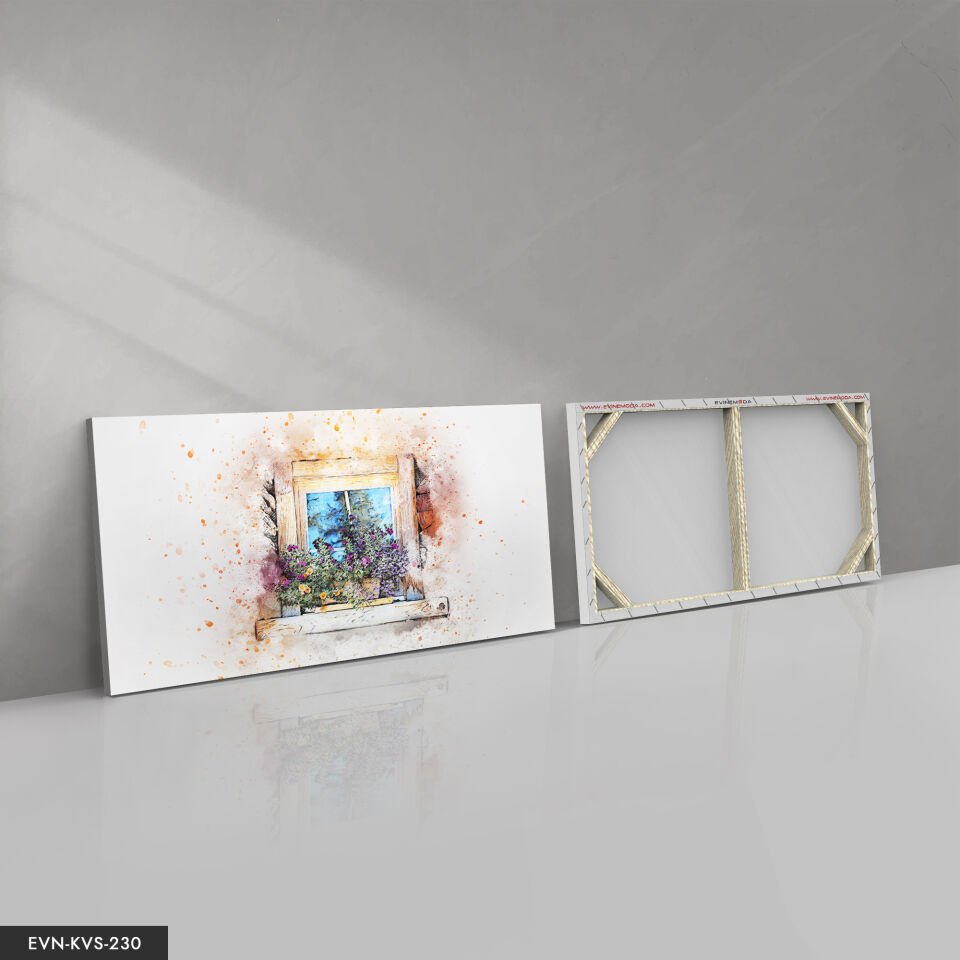 Çizim Çiçekli Pencere Tek Parça Kanvas Canvas Tablo Tablo