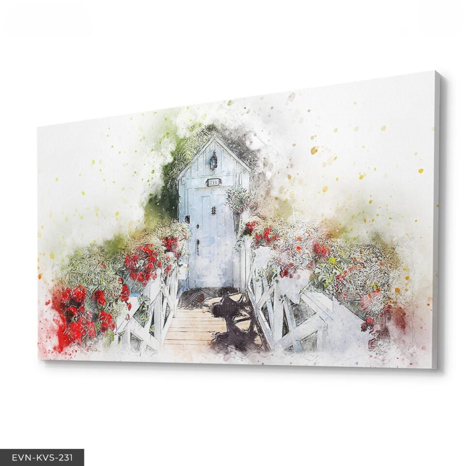 Çizim Çiçekli Yol Tek Parça Kanvas Canvas Tablo Tablo