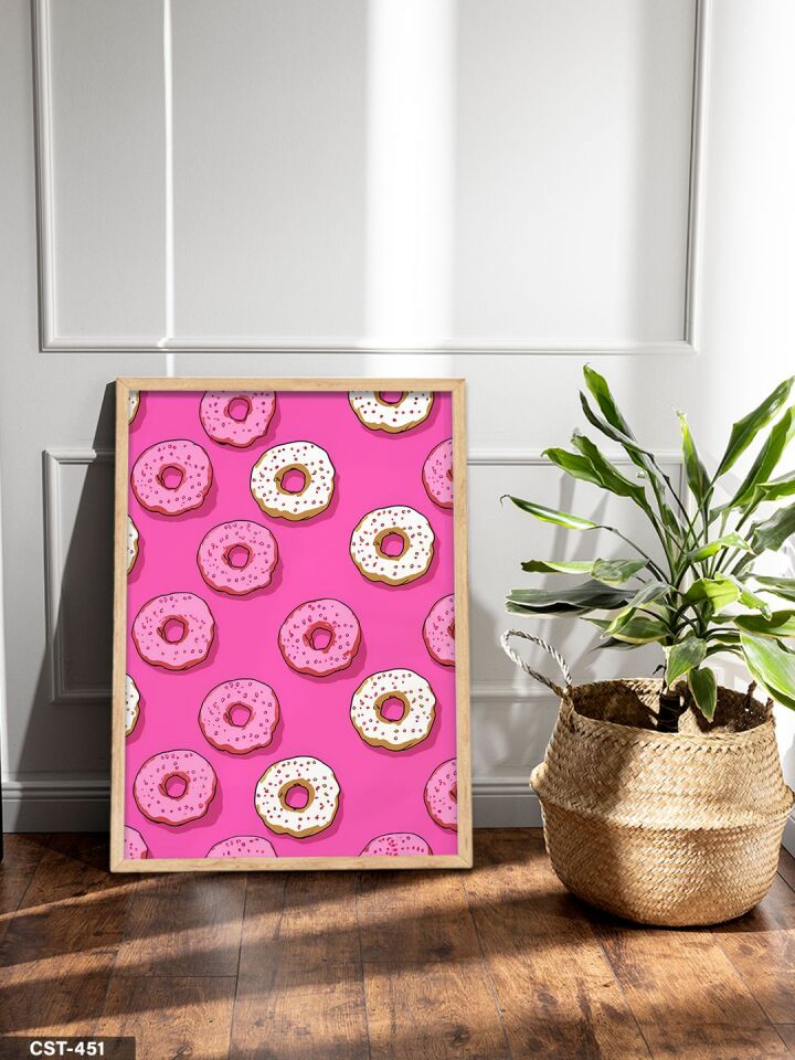 Pembe Donat Tek Parça Ahşap Çerçeveli Tablo Naturel - 50 x 70 CM