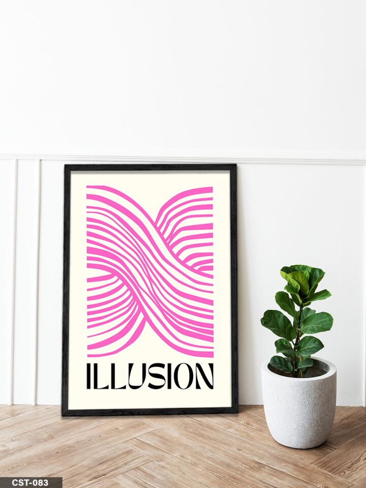 Pembe Dalgalı Illusion Tek Parça Ahşap Çerçeveli Tablo Siyah - 50 x 70 CM