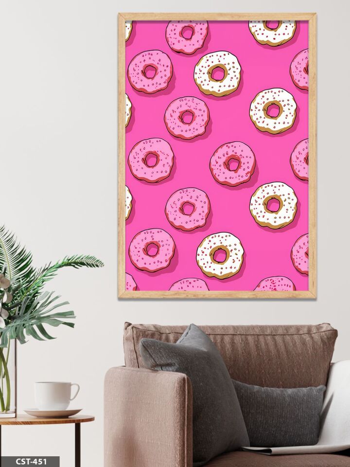 Pembe Donat Tek Parça Ahşap Çerçeveli Tablo Naturel - 50 x 70 CM