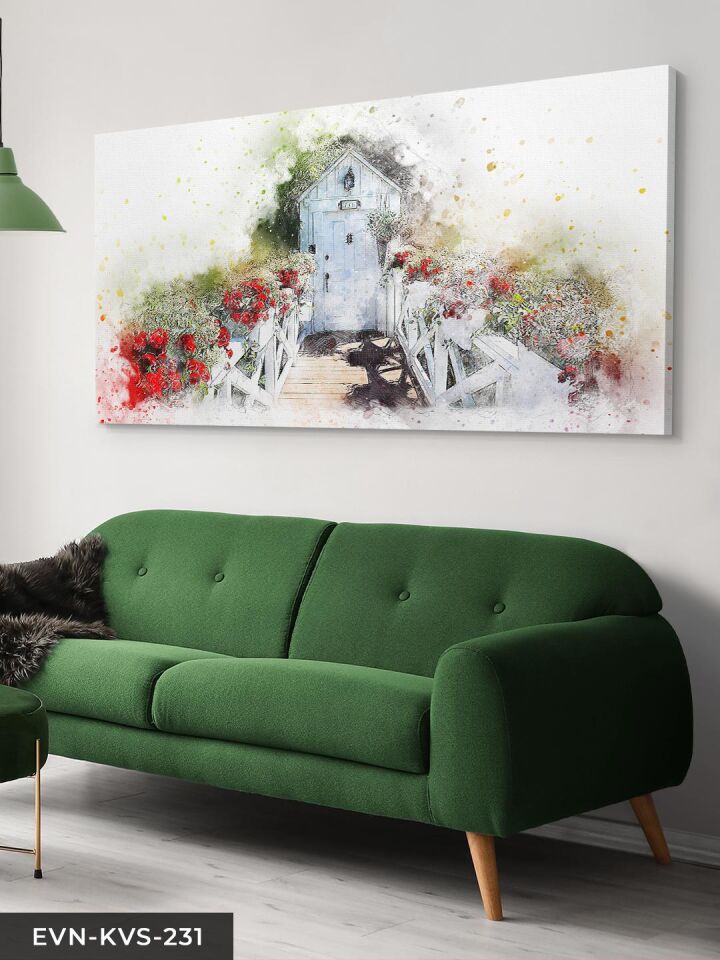 Çizim Çiçekli Yol Tek Parça Kanvas Canvas Tablo Tablo 40 x 30 CM - Çok Renkli