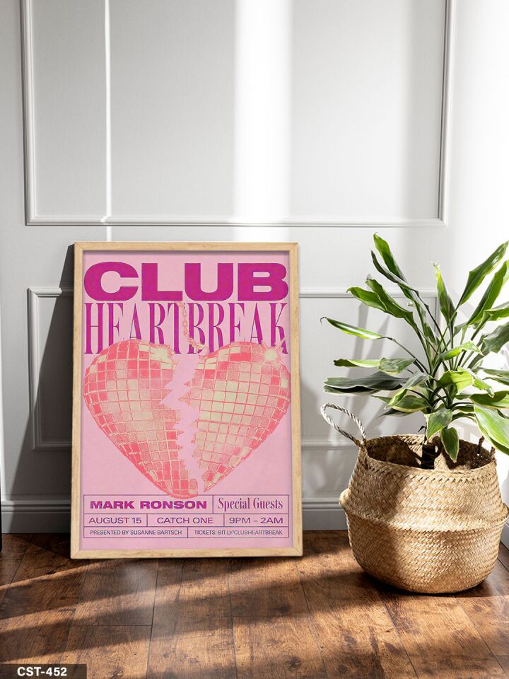 Club Heart Break Tek Parça Ahşap Çerçeveli Tablo Naturel - 50 x 70 CM