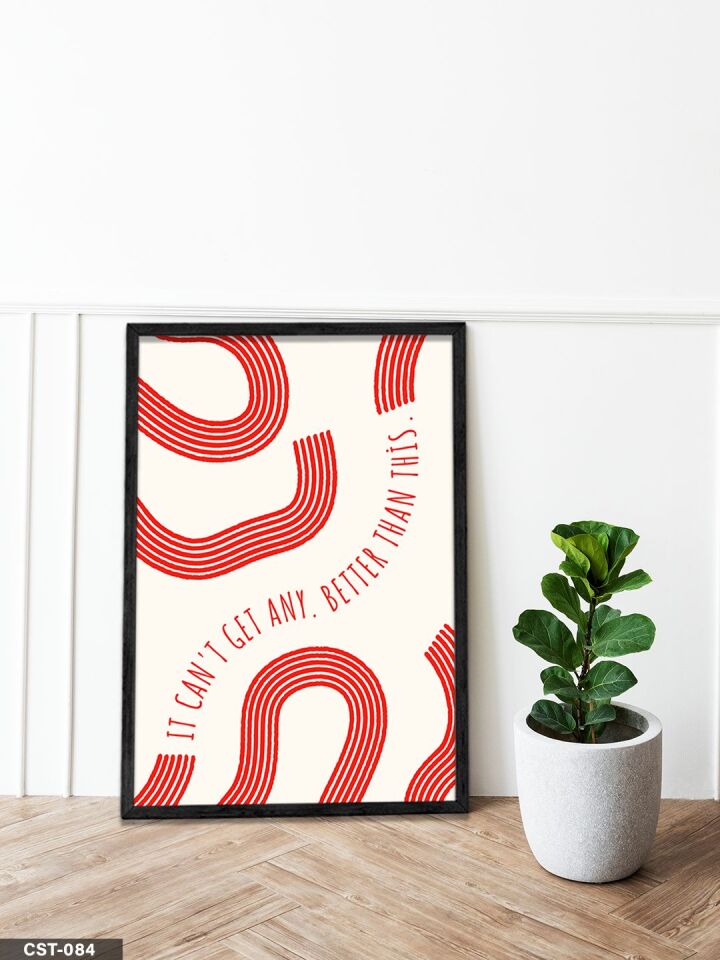 Kırmızı Dalgalı Desenli Tipografik Tek Parça Ahşap Çerçeveli Tablo Siyah - 50 x 70 CM