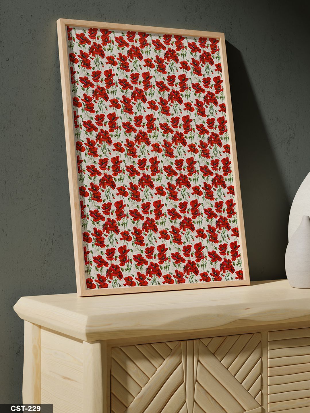 Kırmızı Çiçekler Tek Parça Ahşap Çerçeveli Tablo Naturel - 20 x 30 CM