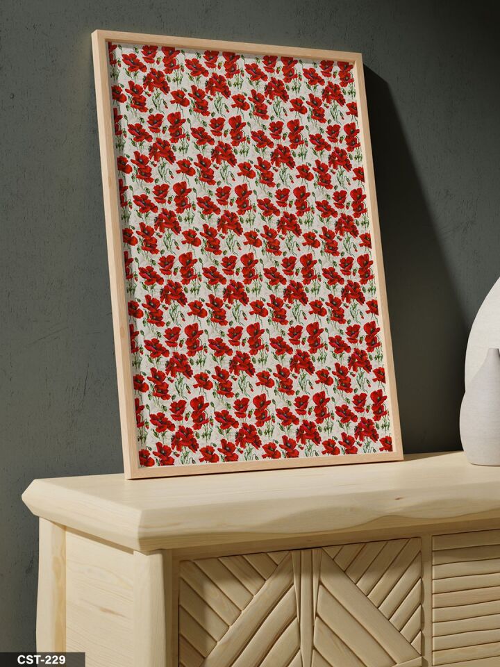 Kırmızı Çiçekler Tek Parça Ahşap Çerçeveli Tablo Naturel - 20 x 30 CM
