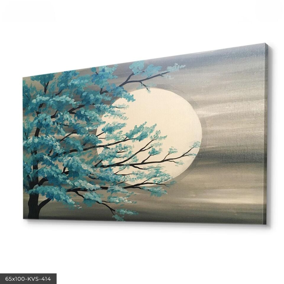 Turkuaz Ağaçlar Kanvas - Canvas Tablo 140 x 90 CM - Çok Renkli