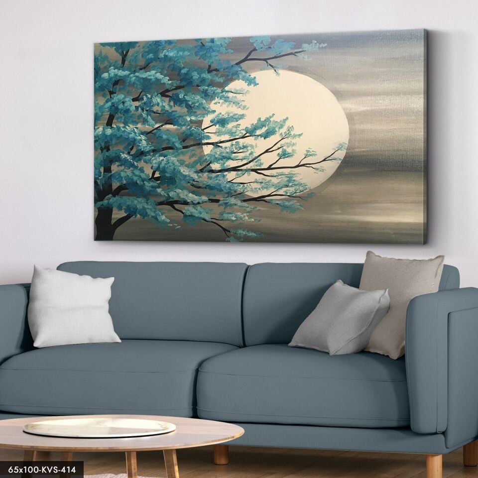 Turkuaz Ağaçlar Kanvas - Canvas Tablo 40 x 30 CM - Çok Renkli