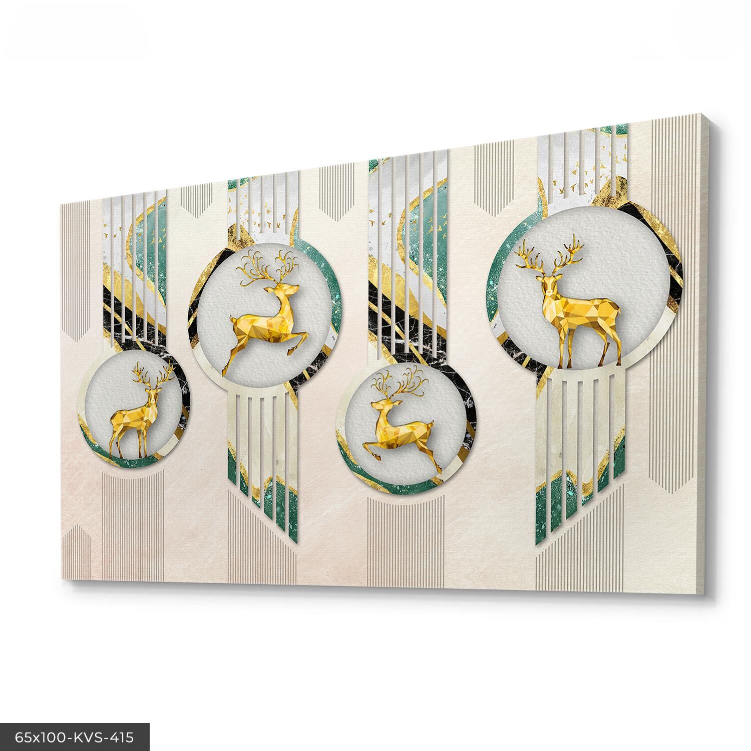 Gold Geyikler Kanvas - Canvas Tablo 40 x 30 CM - Çok Renkli