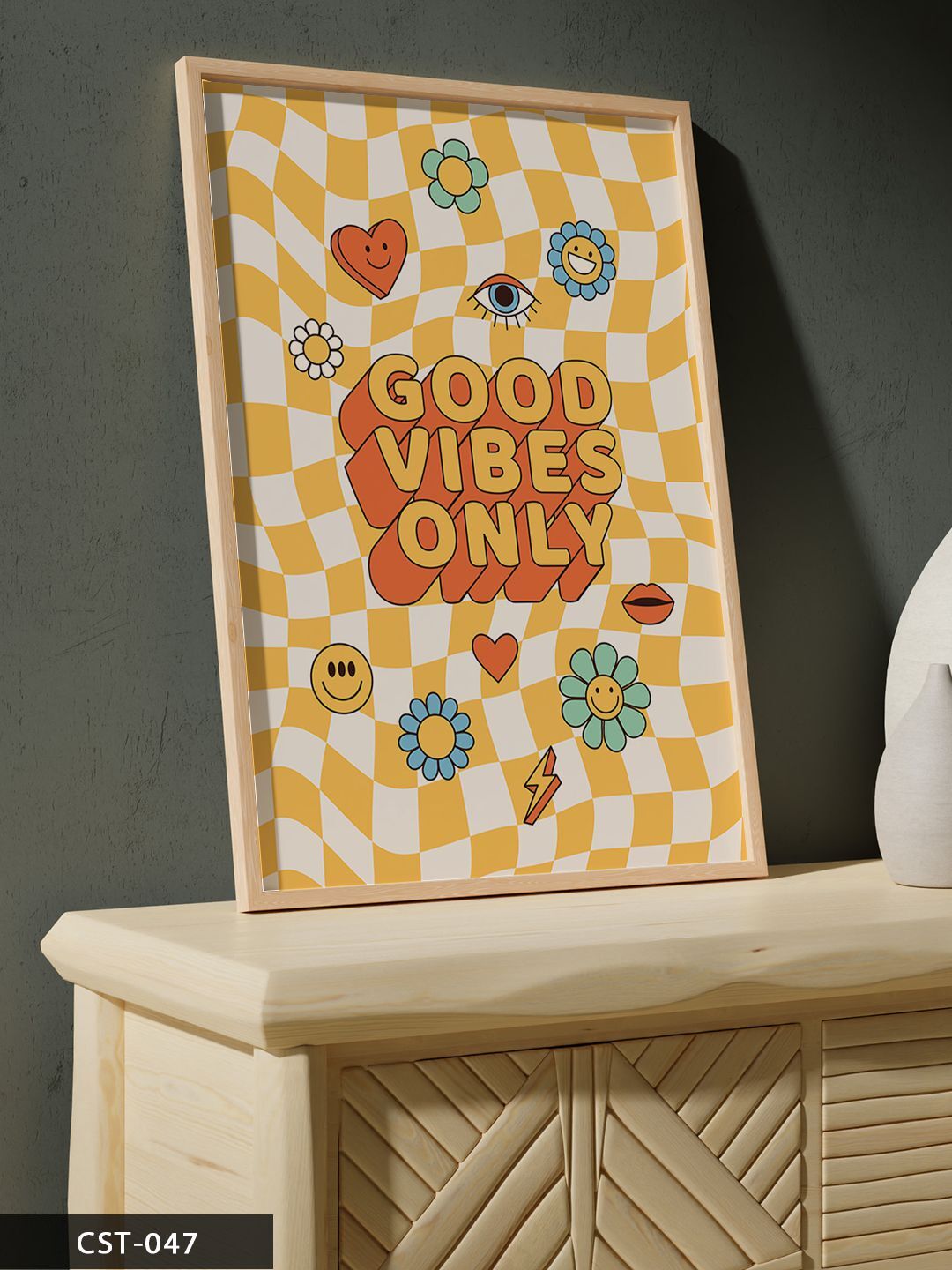 Good Vibes Only Tek Parça Ahşap Çerçeveli Tablo Naturel - 40 x 60 CM