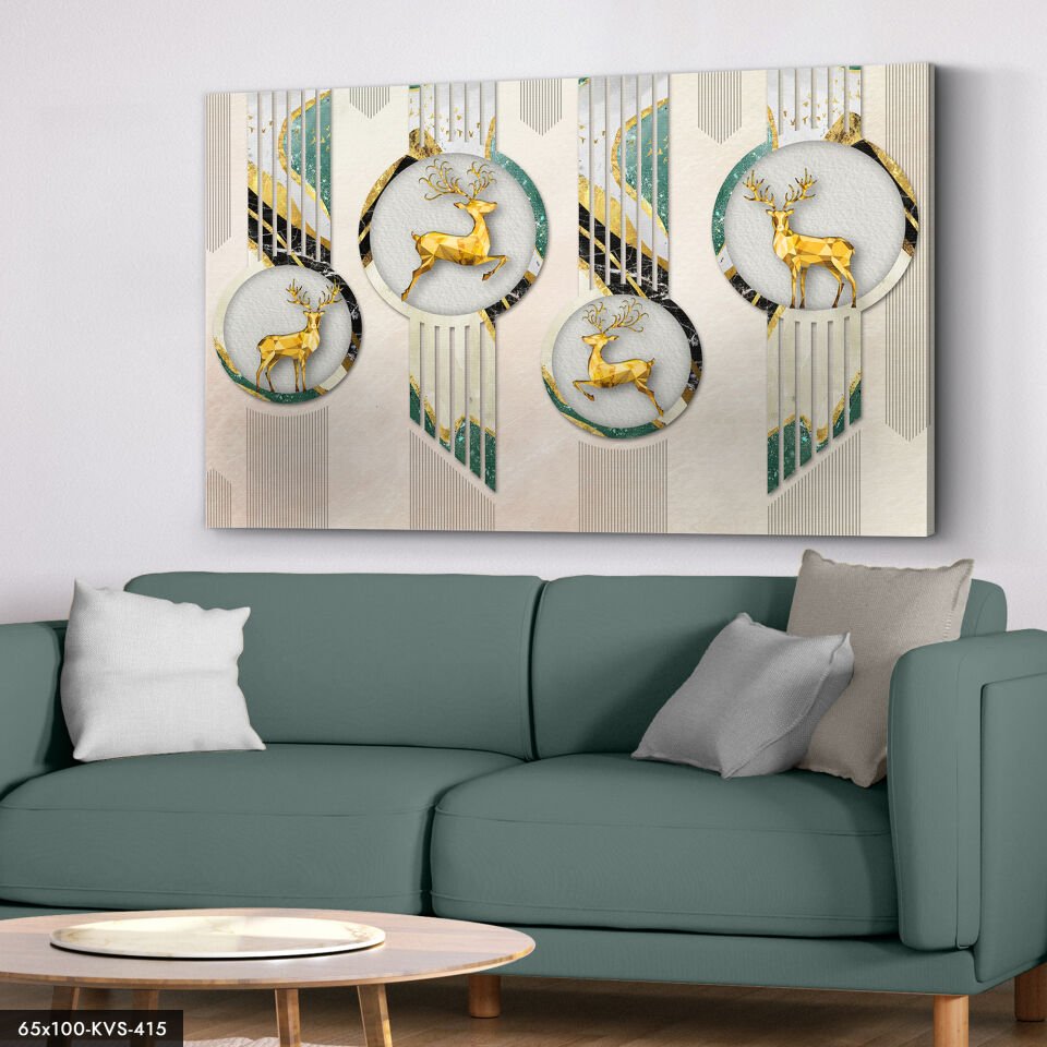 Gold Geyikler Kanvas - Canvas Tablo