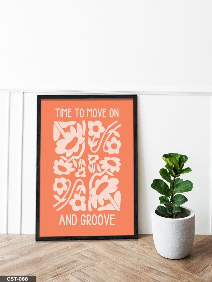 Turuncu Yaprak Desen And Groove Yazılı Tek Parça Ahşap Çerçeveli Tablo Siyah - 50 x 70 CM