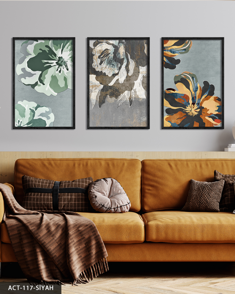 Renkli Çiçekler 3 Parça Ahşap Çerçeveli Tablo ACT